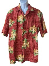 Hilo Hattie Hawaiian Shirt 2XL Red Hibiscus Floral Aloha Camp USA Made