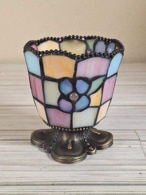 PartyLite Hydrangea Tiffany Style Stained Glass Votive Tea Light Candle Holder