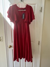 Ladies Red  Size 8 Ruffle Angle Sleeve Bolo Tie Midi