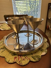CB2 Martini Glasses W/tray- Stainless steel, Outdoors, By The Pool Made In India