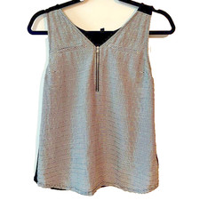 Express Sz S Dress Tank Top Black Shiny Silver Striped Hudson 1/4 Zip V-Neck