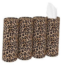 Travel Tissue Cylinder Fit for Car Cup Holder, Tissue Holder 4 Leopard Brown