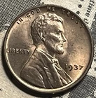 1937-P Lincoln Wheat Cent Great Luster BU Condition Coin Free Shipping  C-007