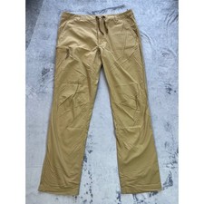 REI Co Op Mens Khaki Outdoor Cargo Pants 36W x 32L Zip Pocket Drawstring Waist