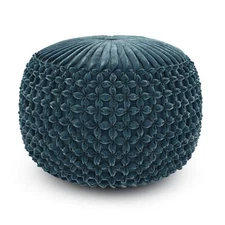 SIMPLIHOME Renee 20 Inch Boho und Pouf in Teal Velvet Fabric For the Living