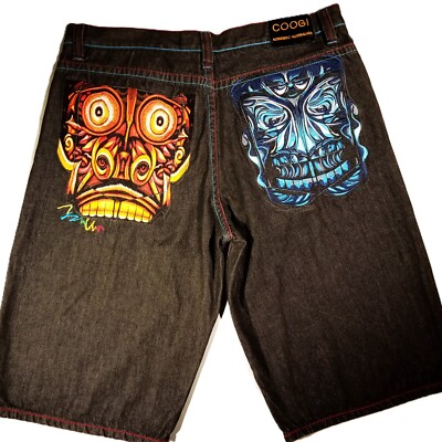 COOGI Shorts Men's 42 Monsters & Dragons Embroidered Y2K Baggy Hip