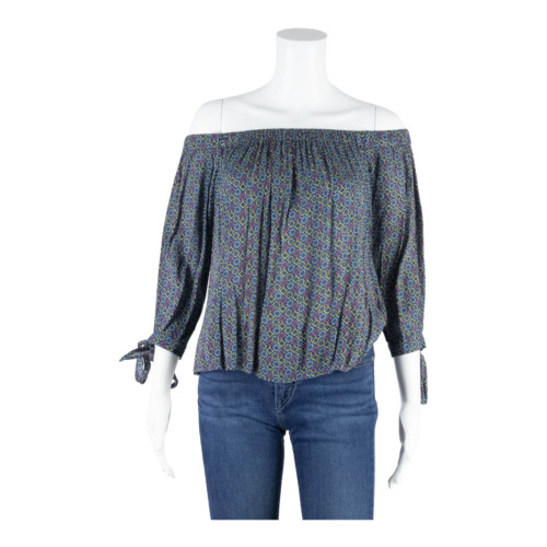 SUPERDRY Schulterfreies Oberteil Blau Crazy Pattern Langarm Damen S