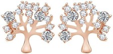 Simulated Diamond Tree Of Life Stud Earrings in 14K Gold Plated Silver