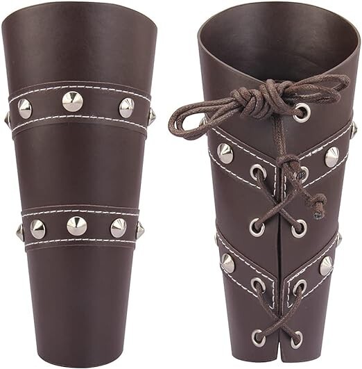 Medieval Brown Pair of two Leather Gauntlet Wristband Leather