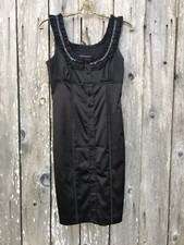 BETSEY JOHNSON Little Black Dress Satin Sheath Ruffles Sequins LBD Sz 6 *6339