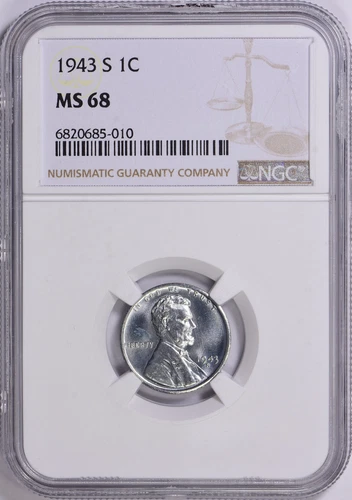 $4300 Guide: 1943-S Lincoln Cent NGC MS-68 Lot #575