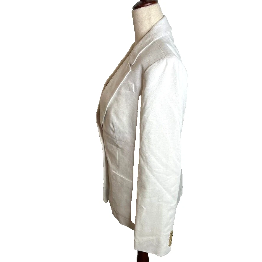 J.Crew $198 Womens Petite Helena Blazer Stretch Linen White Size P6 BX794 - Image 4 of 4
