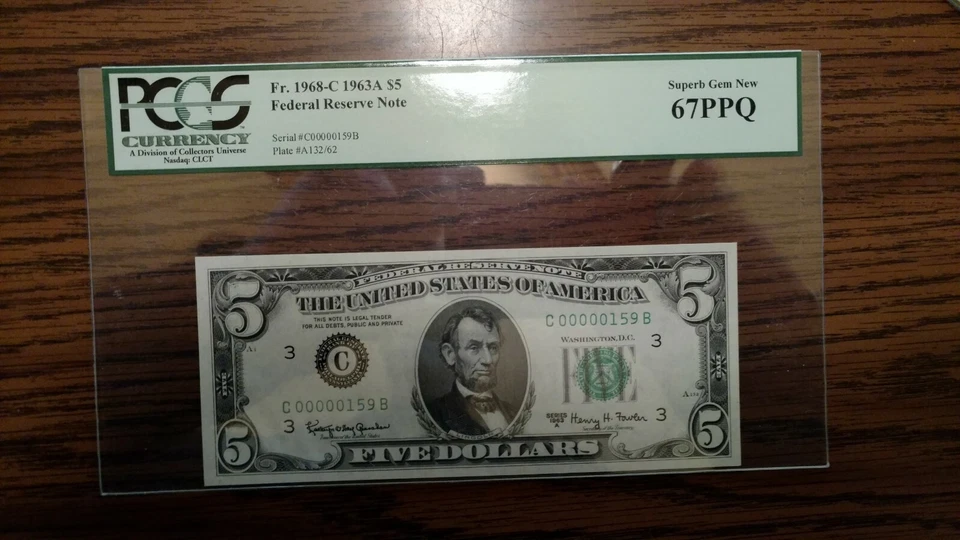 FR-1968-C 1963 A $5.00 FRN Low Serial Number PCGS Super Gem New 67 PPQ. - Image 3 of 4