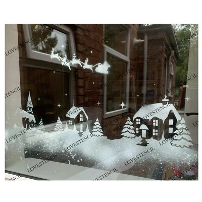 LrgSet Christmas Village Window Stencil-Lovestencil-For Use With Snow Spray Set3