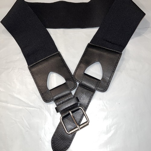 BLACK 3” Wide Stretchy Gothic Belt 35-37” Fits Bigger! Black Strap Silver Buckle - Picture 7 of 12