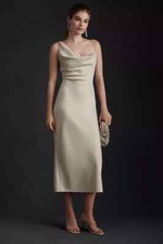 BHLDN AUGUST DRESS 0 CHARMEUSE MIDI NATURAL NUDE ANTHROPOLOGIE NWTS $168