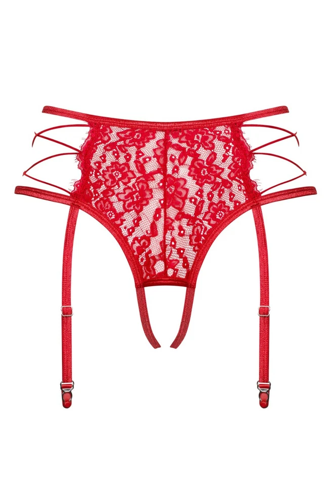 OBSESSIVE OUVERT PANTY MIT STRAPSHALTER crotchless rot spitze bänder reizwäsche - Bild 4 von 4