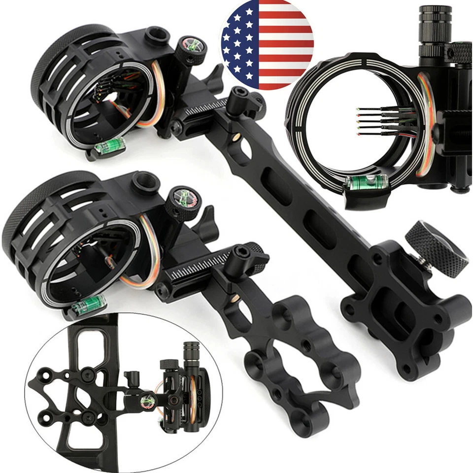 HNZMDY Compound Bow Sight 5 Pin Micro Adjustable Light Adaptor .019" Archery Hunt RH LH