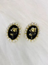Rose Flower Stud Earrings Black Faux Pearl women fashion jewelry New gift