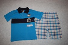 Boys Outfit BLUE NAVY POLO SHIRT Track Field Champs PLAID SHORTS Size 5-6