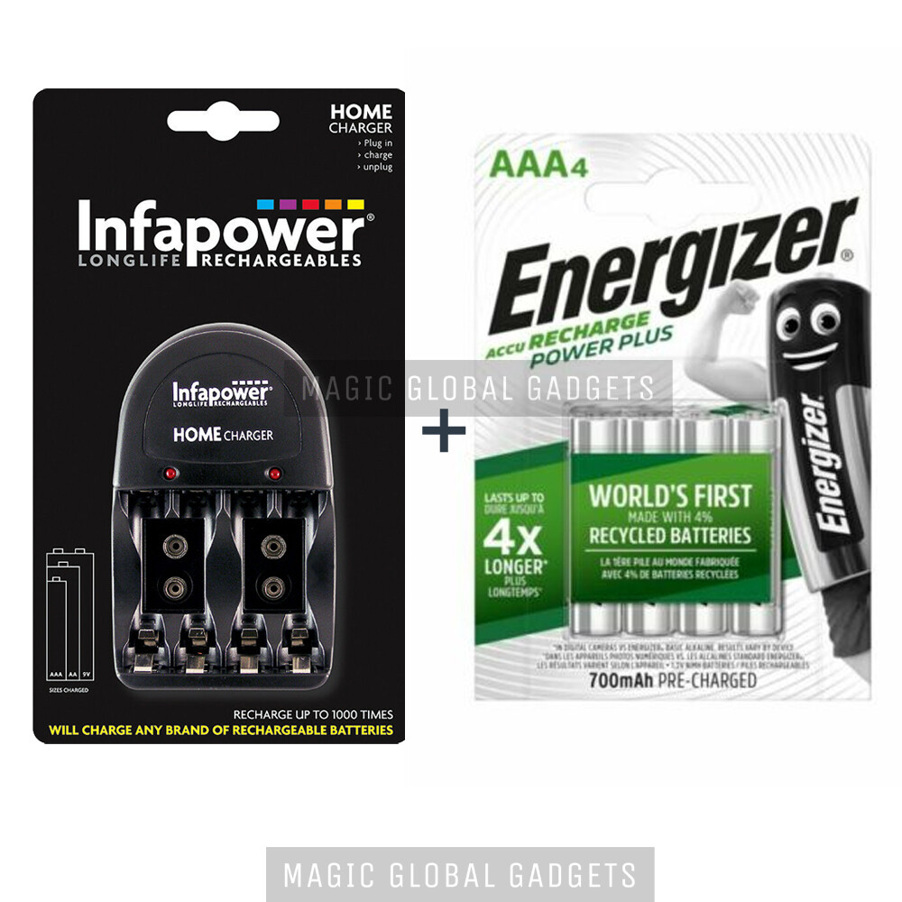 INFAPOWER BATTERY CHARGER + Rechargeable Batteries AA AAA PreCharged