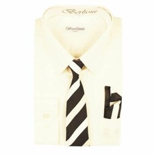 NEW BERLIONI ITALY KIDS BOYS TIE  HANKY DRESS SHIRT LONG SLEEVE OFF WHITE