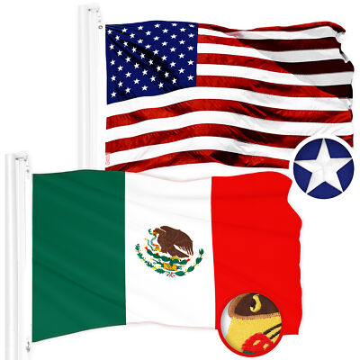 G128 Combo: American USA & Mexico Flag 2x3 Ft Both Embroidered 300D Polyester