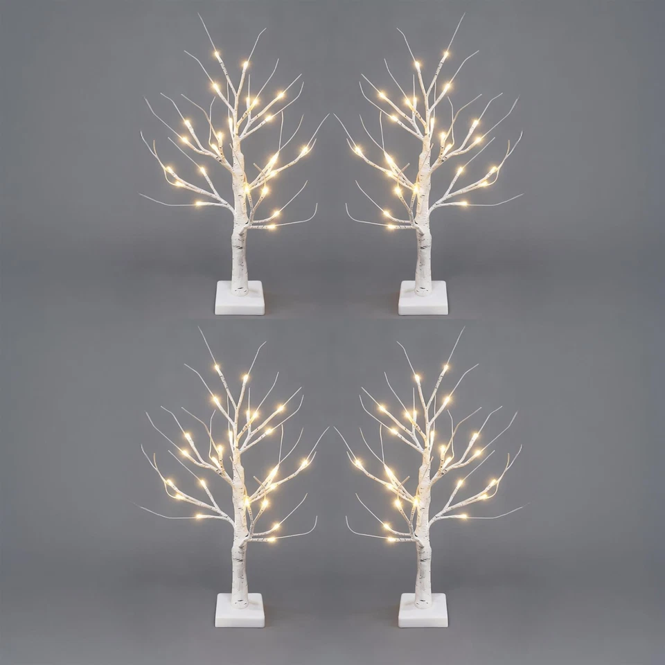 2FT Mini Twig Christmas Tree White Birch LED Light Tabletop Xmas Home Decor 4PCS