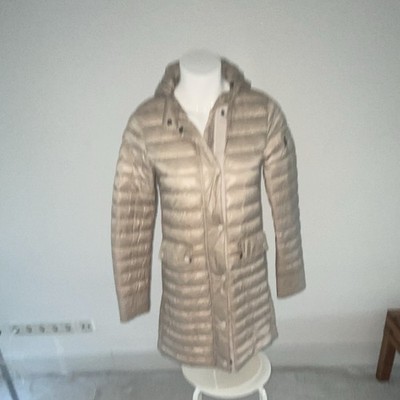 Bogner Damen Steppmantel Beige S lang Kapuze Reißverschluss Taschen Polyamid