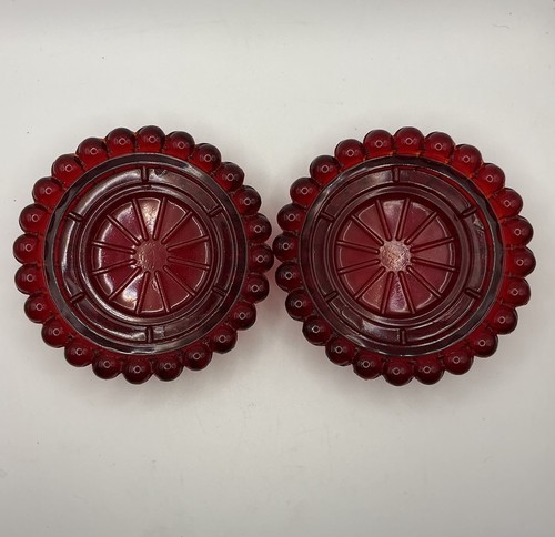 Vintage Set Of 2 Anchor Hocking Ruby Red UV Cadmium Glow Candle Holders