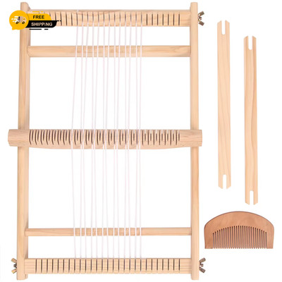 Hölzerner Multi-Handwerk Webstuhl 19,6'' L x 15,3'' B Kette Rahmen Webstuhl Litze Stab für