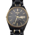 Vintage Seiko Alarm Quartz Mens Watch Black Gold Tone Bracelet Lot