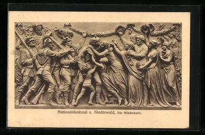 National Monument at the Niederwald, Fries The Return, Postcard 1916 