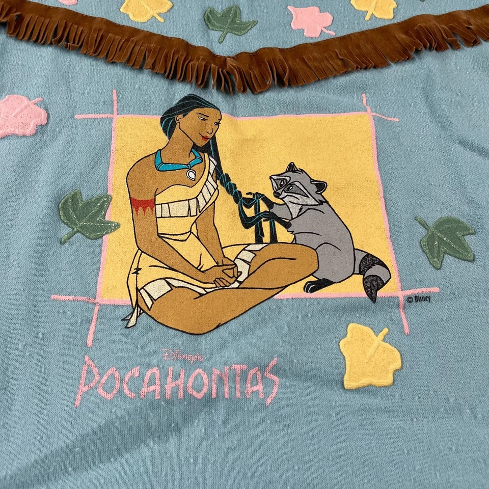 VTG 90’s Y2K Girls Pocahontas Crew Sweatshirt Disney Princess Youth 14/16 *Read - Image 4 of 4