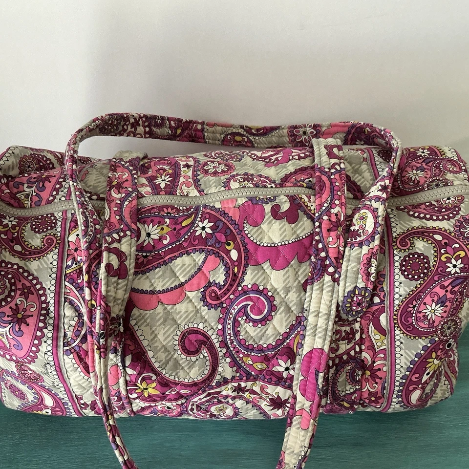 Bolso de Viaje Vera Bradley Weekender Rosa Paisley Cuadros Grande Lona Versátil Foto 2 de 4