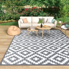Outdoor Garden Rug Grey Reversible Decorative Patio Non Slip Mat 180cm x 120cm
