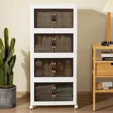 Plastic Stackable Storage Bins with Lids - 32Gal/130Qt/4 Pack Collapsible Storag