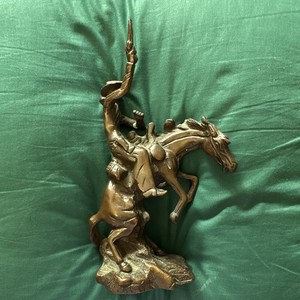 Bronze Western Americana Cowboy on Rearing Horse Statue w/ Raised Gun