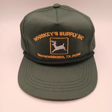 Whiskeys Supply Hat Advertising Trucker Cap Snapback Green Rope Yellow Script