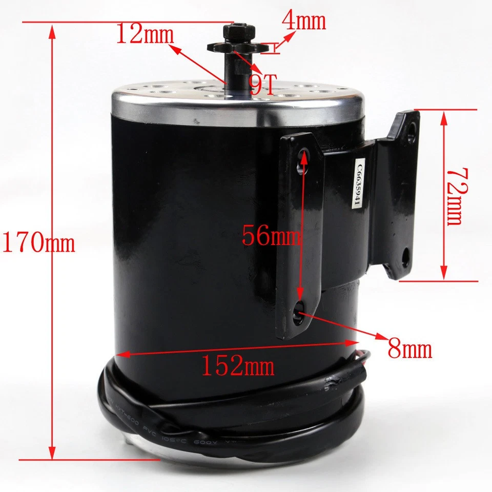 1000W 48V Brush Electric MY1020 Motor Sprocket for Scooter ATV E-Bike Bicycle - Image 2 of 4