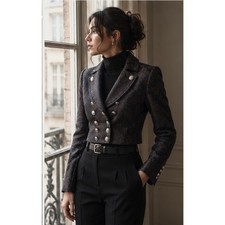 Bebe Napolean Crop Jacket Metallic Jacquard S...