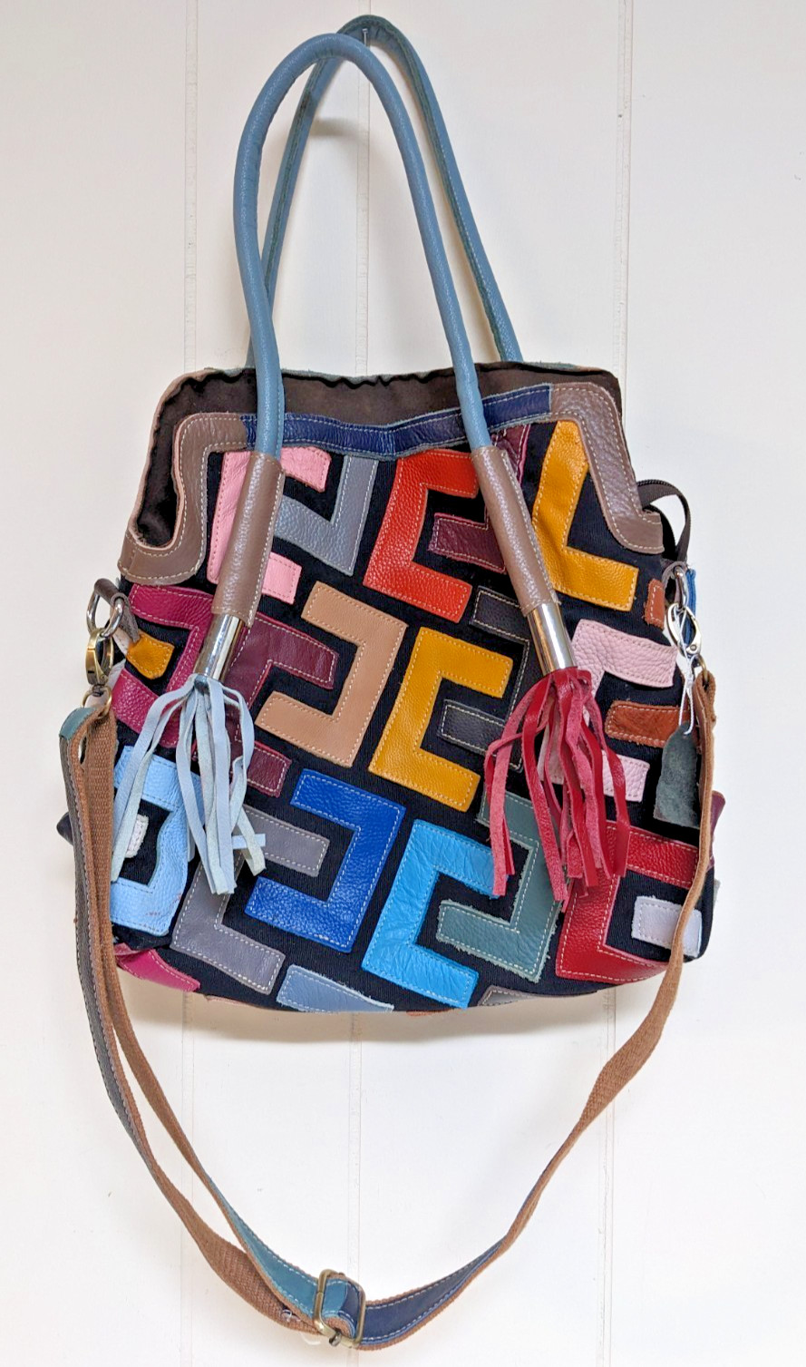 Multicolor Leather Patchwork on Canvas Handbag w/… - image 1