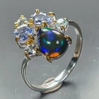 Fashion women Natural Black Opal Ring 925 Sterling Silver Size 7.75 /R482697