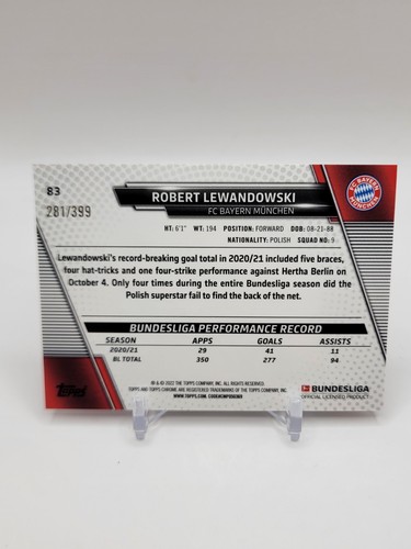 2021-22 Topps Chrome - Robert Lewandowski #83 Magenta Wave Refractor /399 - Bild 2 von 3