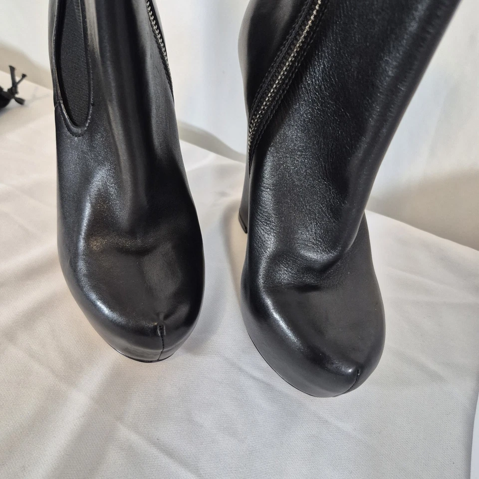 Alejandro Ingelmo Cuero Negro Mujer 36 Cuña Alta Botines Bolsa para el Polvo NUEVO Foto 4 de 4