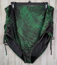 Cacique Swim High Waist Bikini Bottom Womans 16 Green Palm Leaf Lined Troplcal