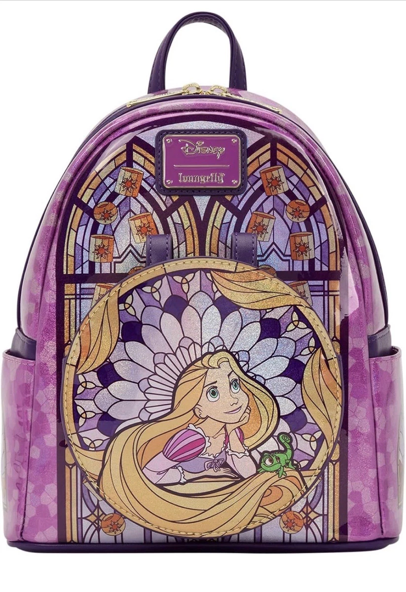Disney Loungefly Tangled Rapunzel 10th Anniversary Tower Mini Backpack Purple Tangled Rapunzel Swinging from the Tower Mini Backpack main image 4