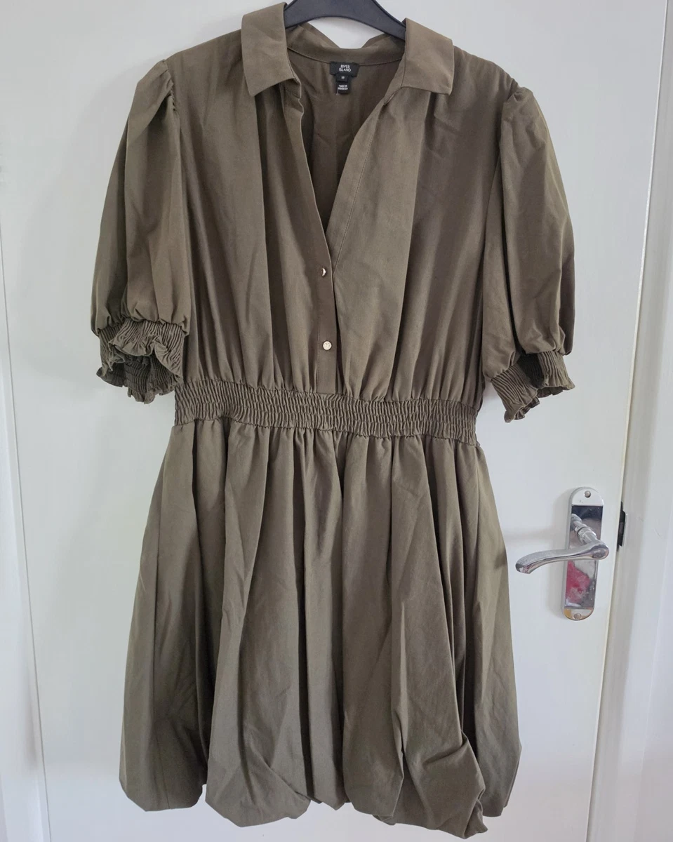 river island khaki shirt dress River Island Plus belted shirt midi dress in khaki