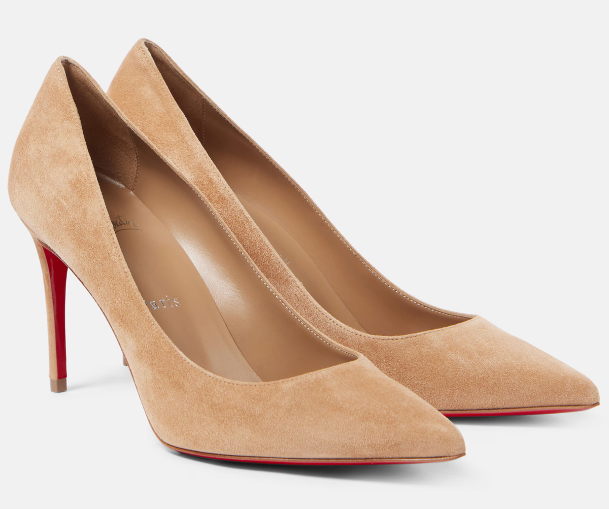 Christian Louboutin Kate 85 Lionne Beige Suede Classic Pointy Toe