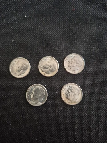 5 Beautiful Uncirculated 1958 Silver Roosevelt Dimes